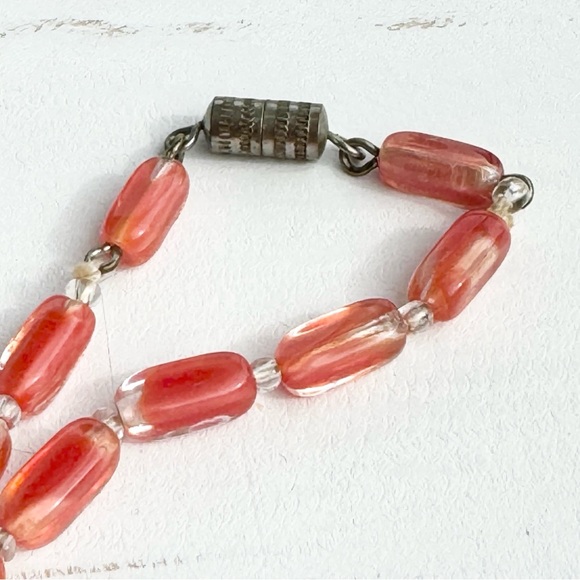 Vintage Red Givre Glass Elongated Beaded Necklace 30” Single Strand - Picture 3 of 16